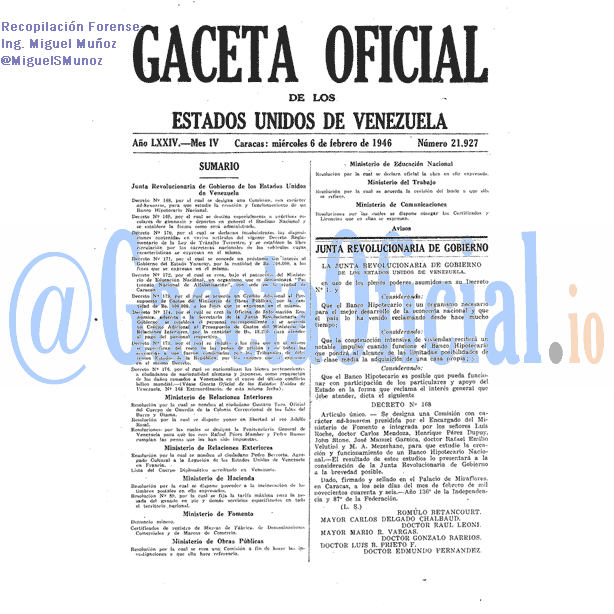 Gaceta Oficial 21927 del 6 Febrero 1946