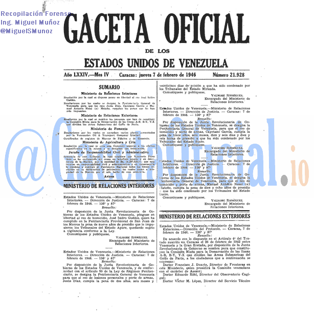 Gaceta Oficial 21928 del 7 Febrero 1946