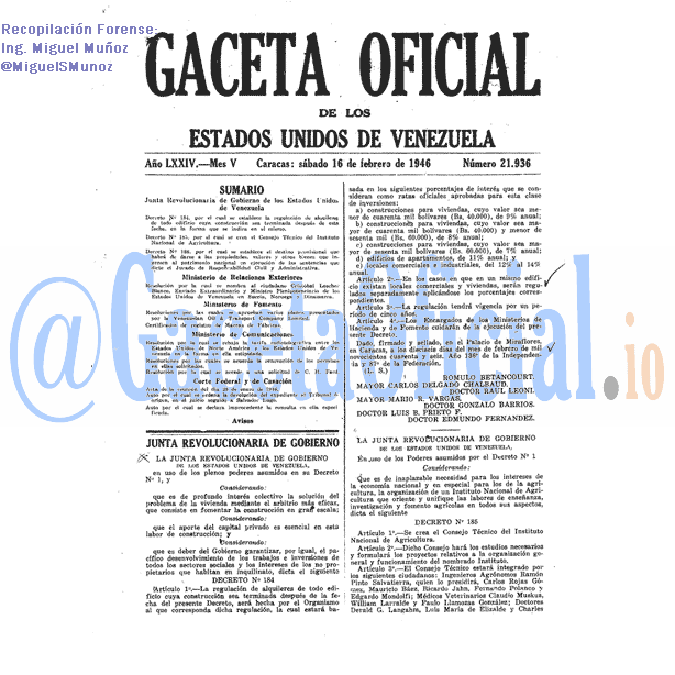 Gaceta Oficial 21936 del 16 Febrero 1946