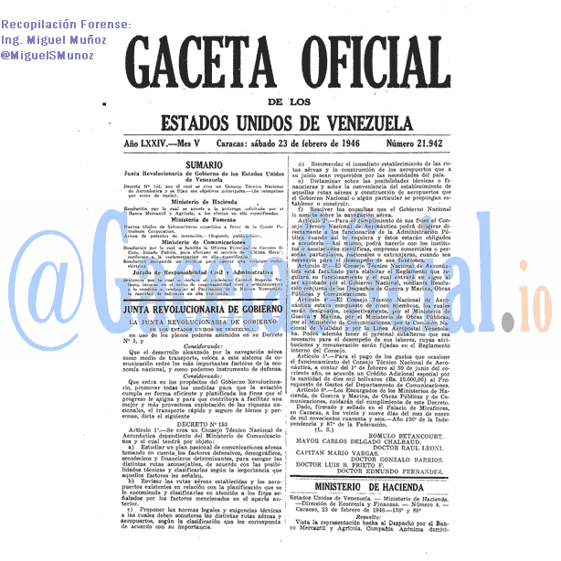 Gaceta Oficial 21942 del 23 Febrero 1946