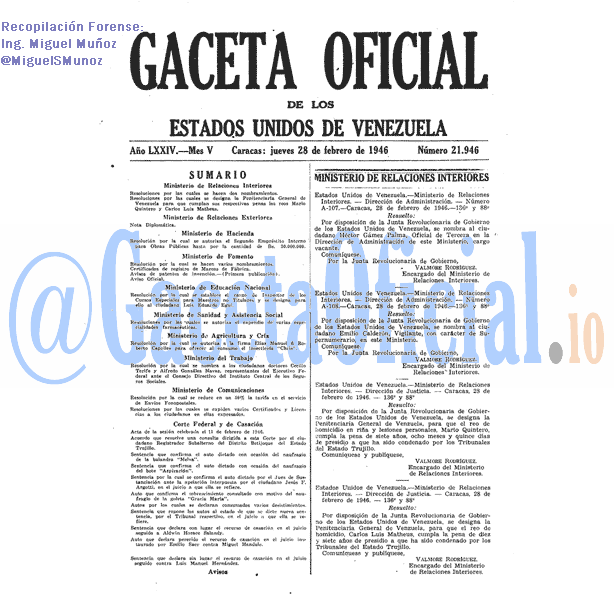 Gaceta Oficial 21946 del 28 Febrero 1946