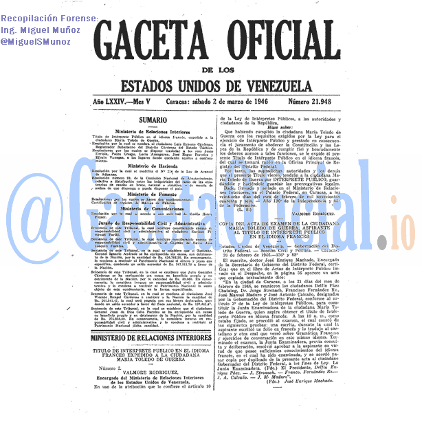 Gaceta Oficial 21948 del 2 Marzo 1946
