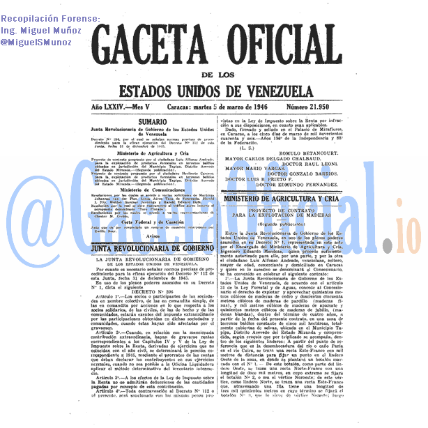 Gaceta Oficial 21950 del 5 Marzo 1946