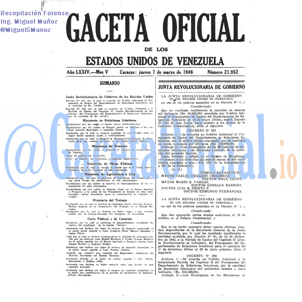Gaceta Oficial 21952 del 7 Marzo 1946