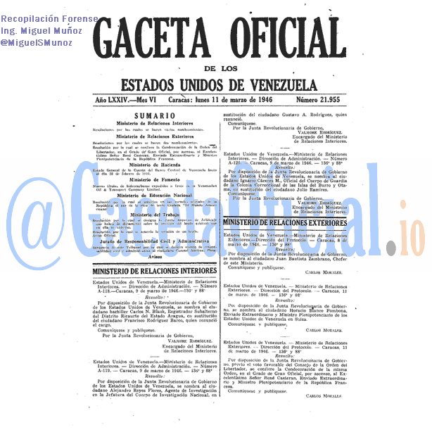 Gaceta Oficial 21955 del 11 Marzo 1946