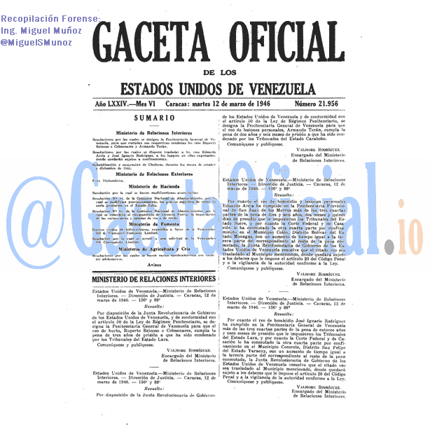 Gaceta Oficial 21956 del 12 Marzo 1946
