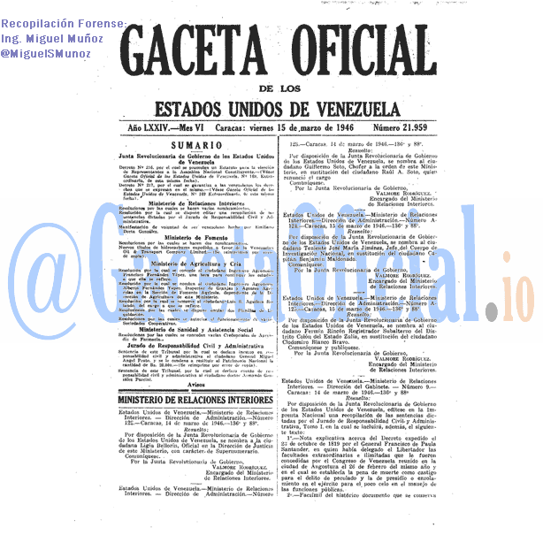 Gaceta Oficial 21959 del 15 Marzo 1946