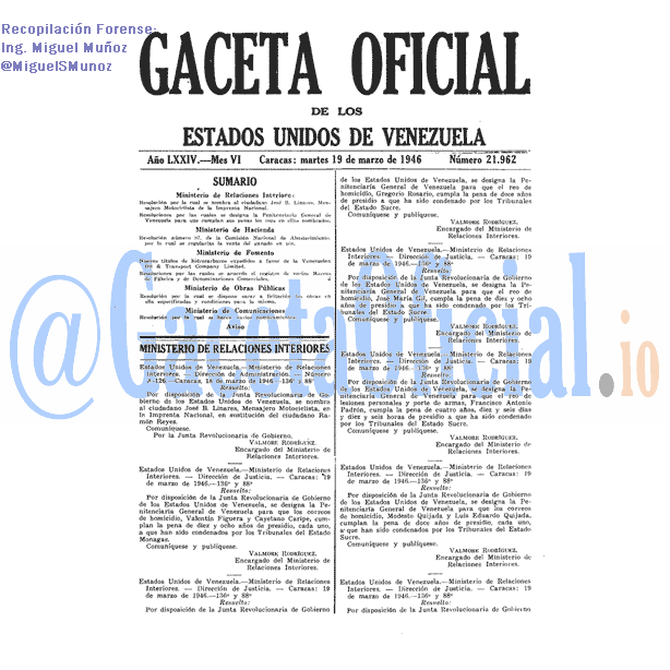 Gaceta Oficial 21962 del 19 Marzo 1946