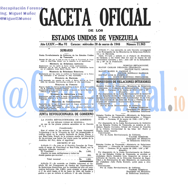 Gaceta Oficial 21963 del 20 Marzo 1946