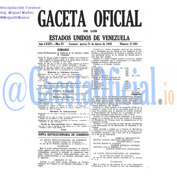 Gaceta Oficial 21964 del 21 Marzo 1946