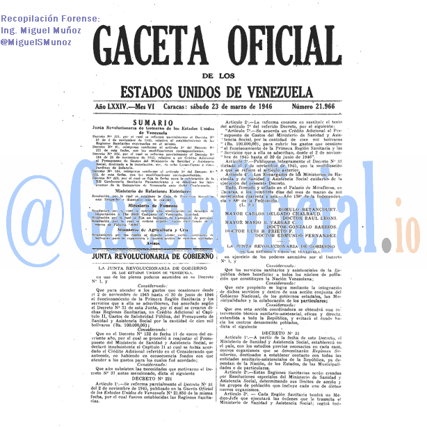 Gaceta Oficial 21966 del 23 Marzo 1946