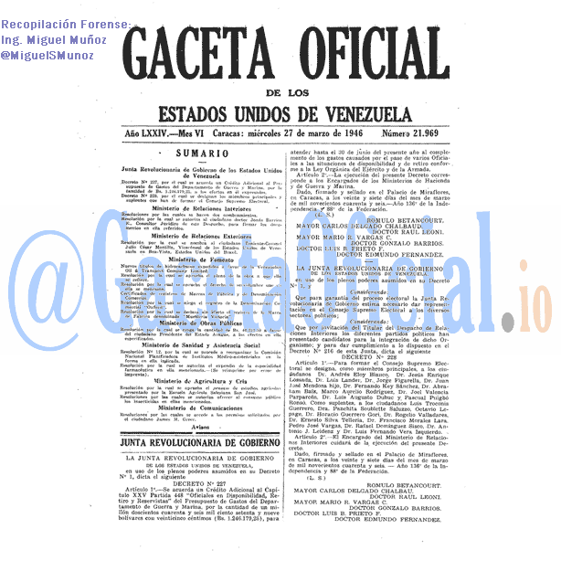 Gaceta Oficial 21969 del 27 Marzo 1946