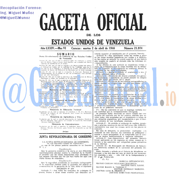 Gaceta Oficial 21974 del 2 Abril 1946