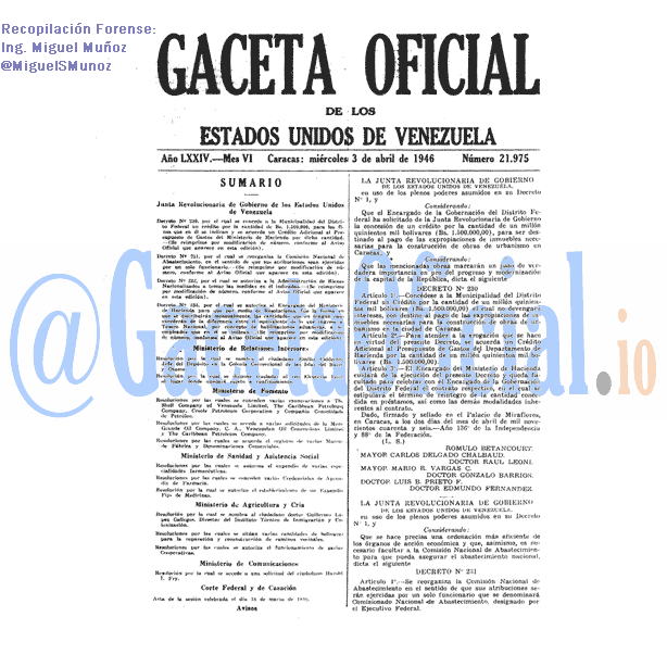 Gaceta Oficial 21975 del 3 Abril 1946