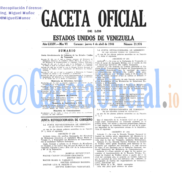 Gaceta Oficial 21976 del 4 Abril 1946