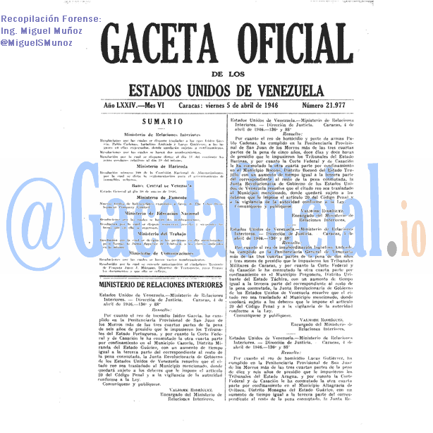 Gaceta Oficial 21977 del 5 Abril 1946