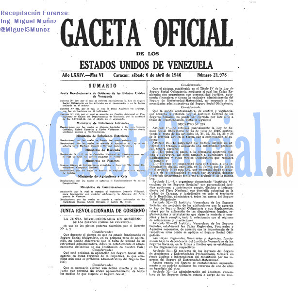 Gaceta Oficial 21978 del 6 Abril 1946