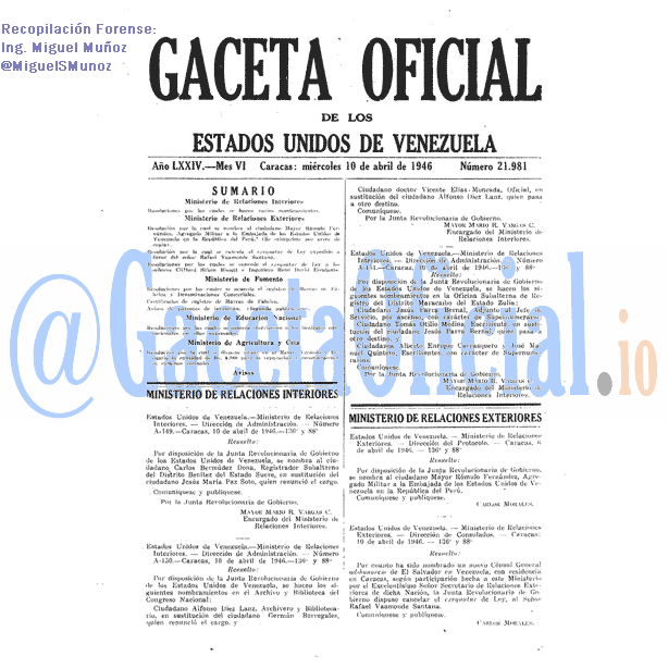 Gaceta Oficial 21981 del 10 Abril 1946