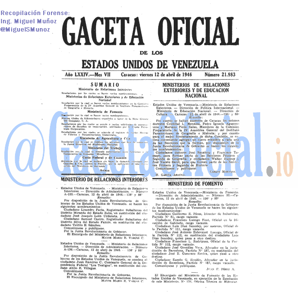 Gaceta Oficial 21983 del 12 Abril 1946