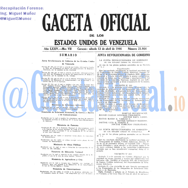 Gaceta Oficial 21984 del 13 Abril 1946