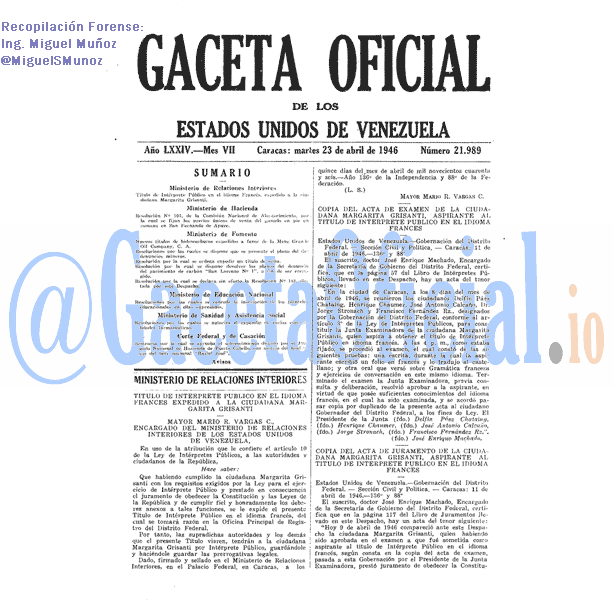 Gaceta Oficial 21989 del 23 Abril 1946