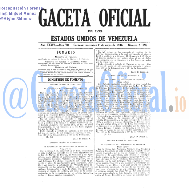 Gaceta Oficial 21996 del 1 Mayo 1946