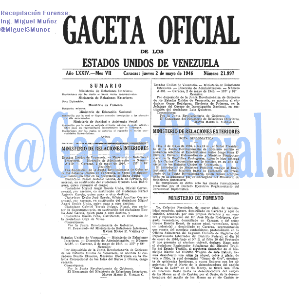 Gaceta Oficial 21997 del 2 Mayo 1946