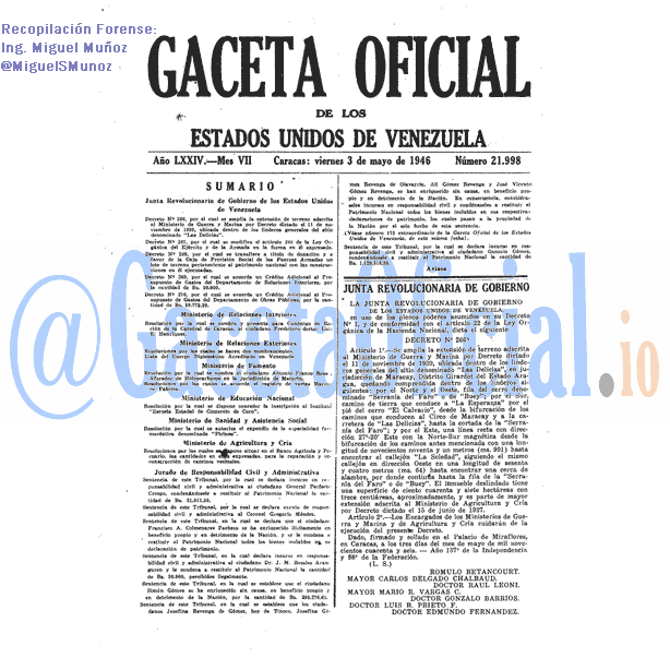 Gaceta Oficial 21998 del 3 Mayo 1946