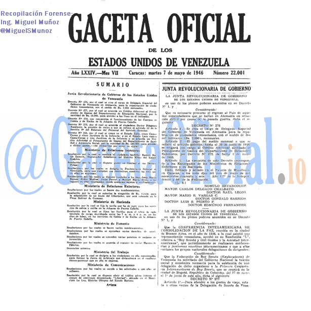 Gaceta Oficial 22001 del 7 Mayo 1946