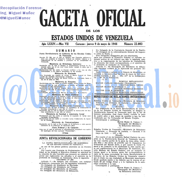 Gaceta Oficial 22003 del 9 Mayo 1946
