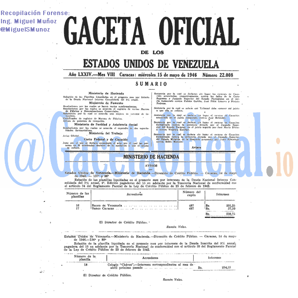 Gaceta Oficial 22008 del 15 Mayo 1946
