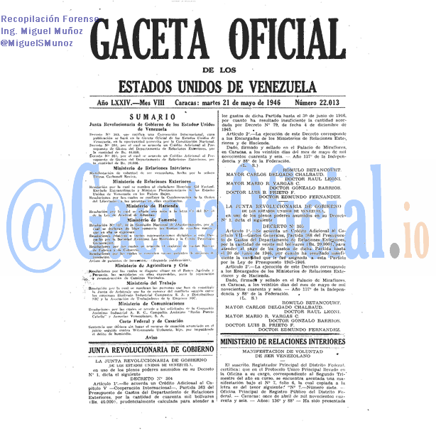 Gaceta Oficial 22013 del 21 Mayo 1946