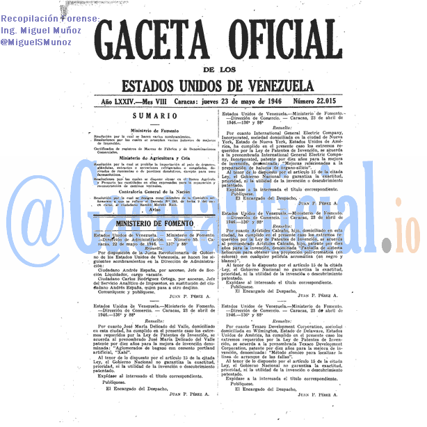 Gaceta Oficial 22015 del 23 Mayo 1946