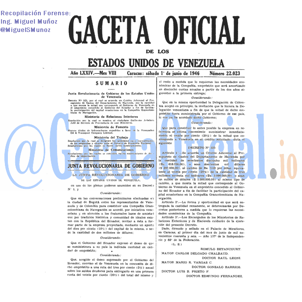Gaceta Oficial 22023 del 1 Junio 1946