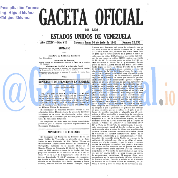 Gaceta Oficial 22030 del 10 Junio 1946
