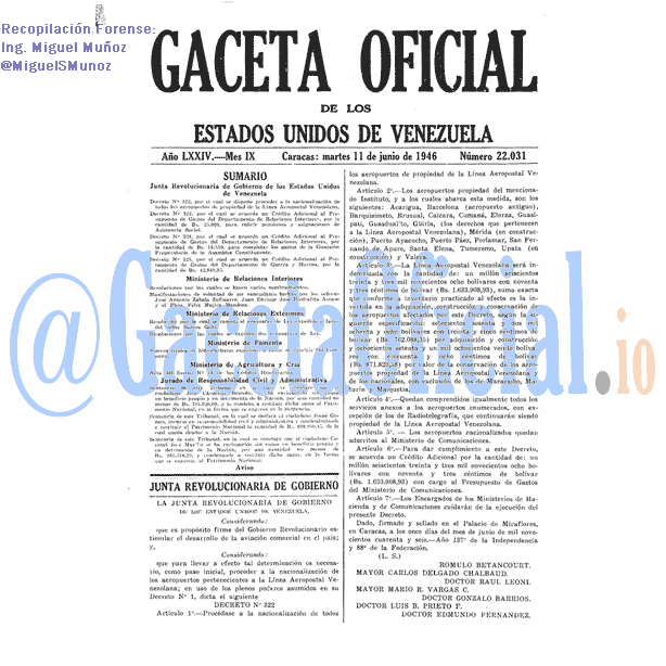 Gaceta Oficial 22031 del 11 Junio 1946