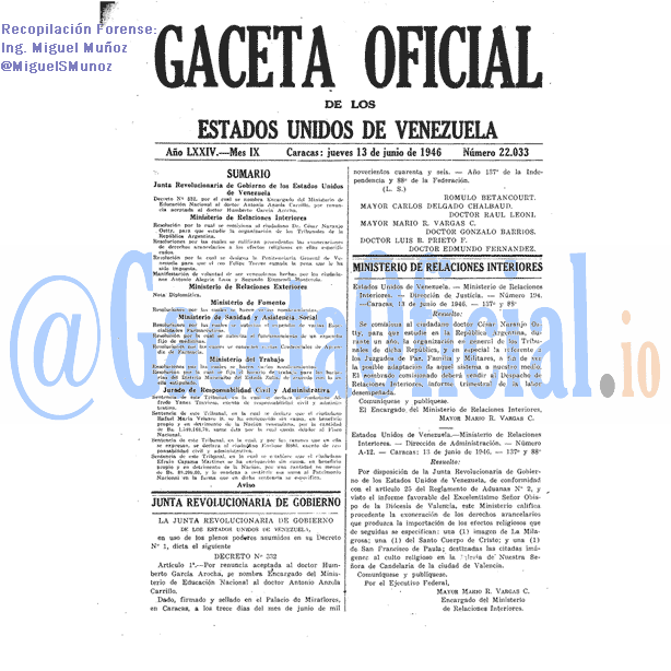Gaceta Oficial 22033 del 13 Junio 1946
