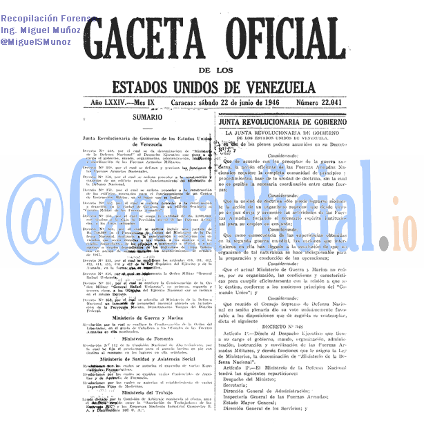 Gaceta Oficial 22041 del 22 Junio 1946