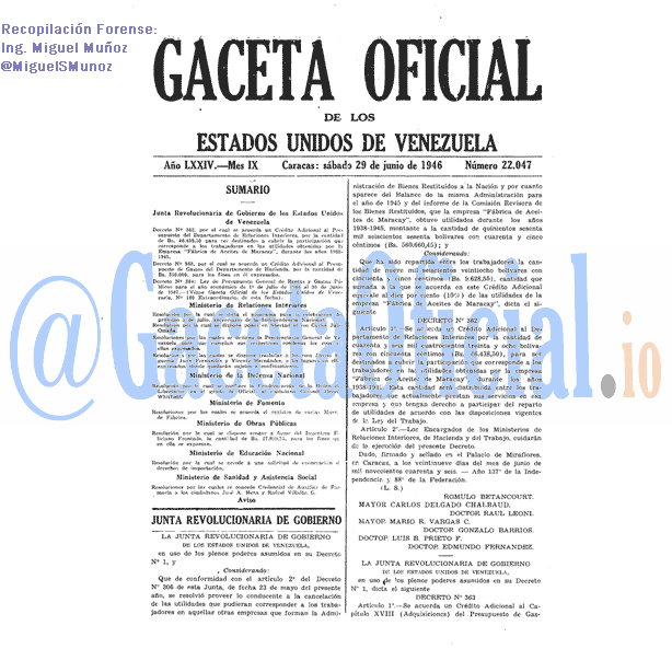 Gaceta Oficial 22047 del 29 Junio 1946