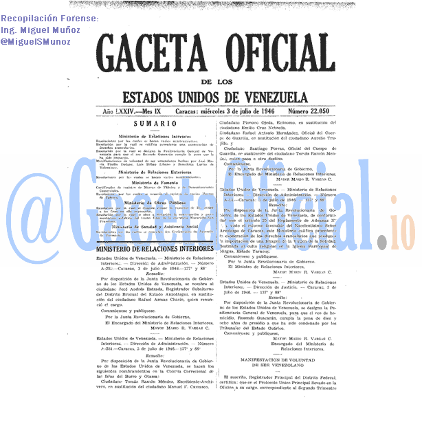 Gaceta Oficial 22050 del 3 Julio 1946