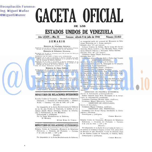 Gaceta Oficial 22052 del 6 Julio 1946