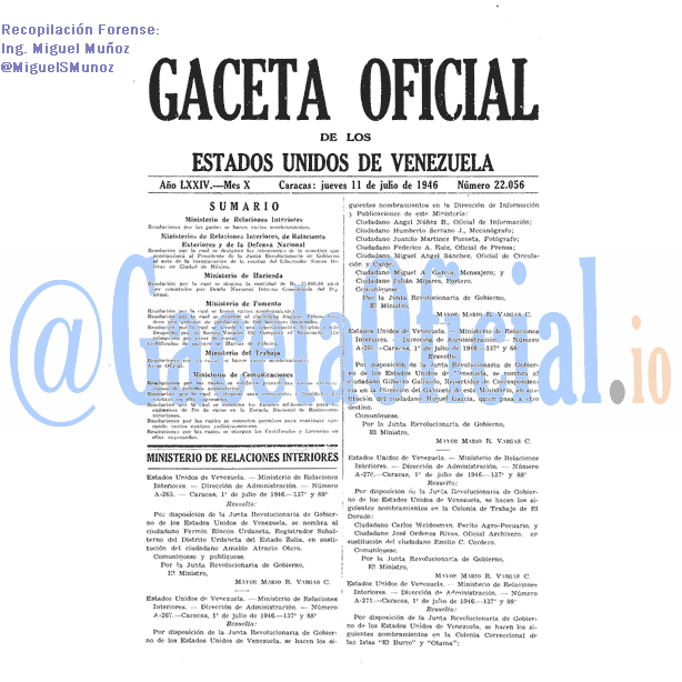 Gaceta Oficial 22056 del 11 Julio 1946