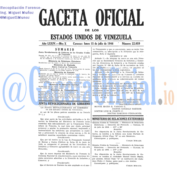 Gaceta Oficial 22059 del 15 Julio 1946