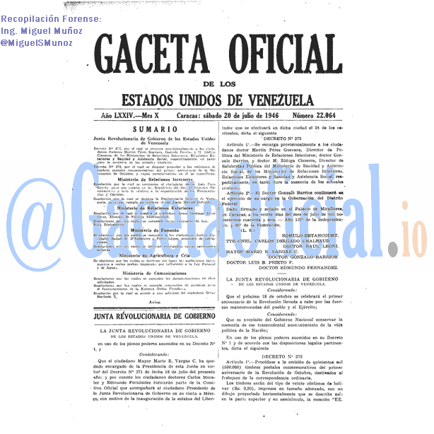 Gaceta Oficial 22064 del 20 Julio 1946