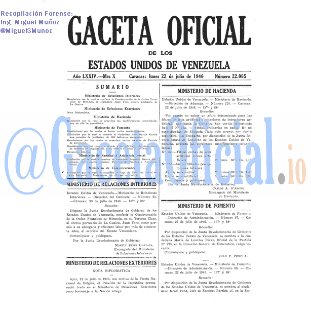 Gaceta Oficial 22065 del 22 Julio 1946