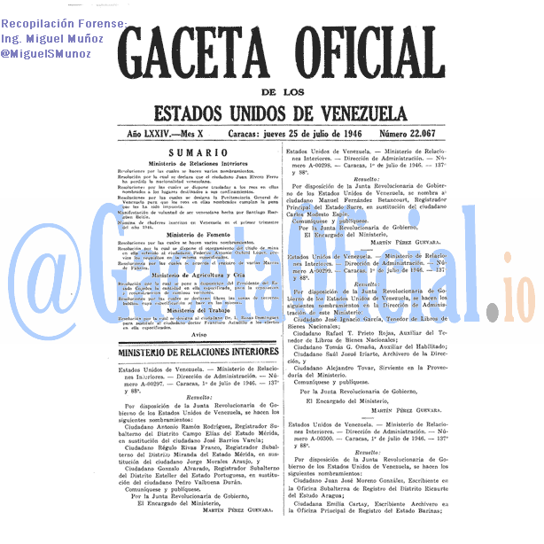 Gaceta Oficial 22067 del 25 Julio 1946