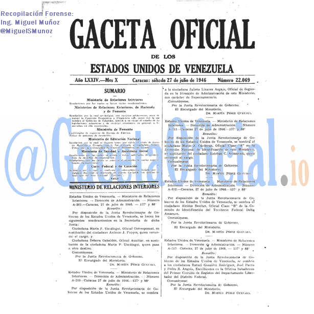 Gaceta Oficial 22069 del 27 Julio 1946