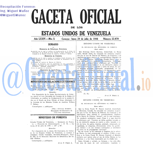 Gaceta Oficial 22070 del 29 Julio 1946