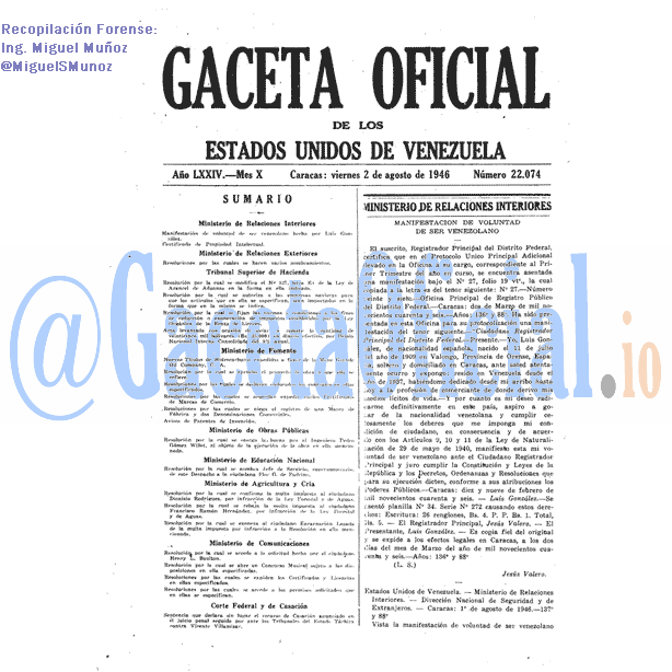Gaceta Oficial 22074 del 2 Agosto 1946