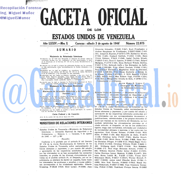 Gaceta Oficial 22075 del 3 Agosto 1946